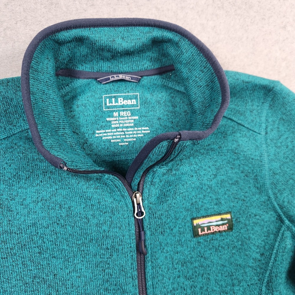 LL Bean Jacket Womens Medium Green Sweater Fleece Full Zip Sweatshirt Hiking - Picture 2 of 10